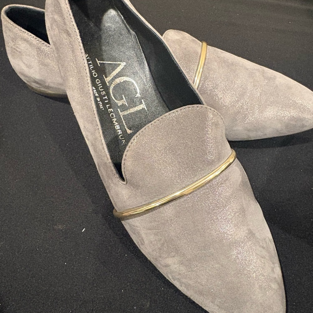 AGL (Attilio Giusti Leombruni) Metallic Gray Suede Smoking Slippers - Picture 3 of 9